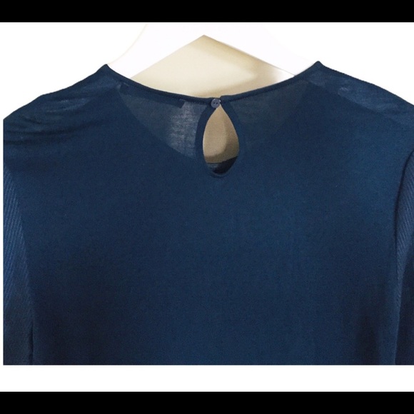 MANGO Wrap Pinstripe Drape Front Blouse With Long Sleeves Navy Blue Top Sz Small - Picture 9 of 12